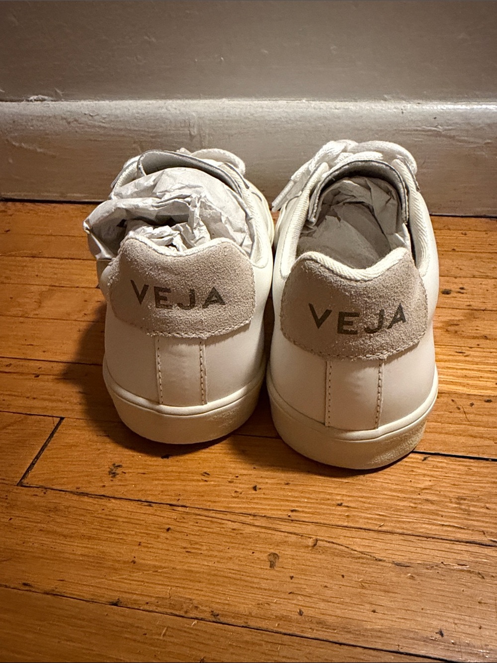 Veja White Leather Sneakers with Beige Suede Heel